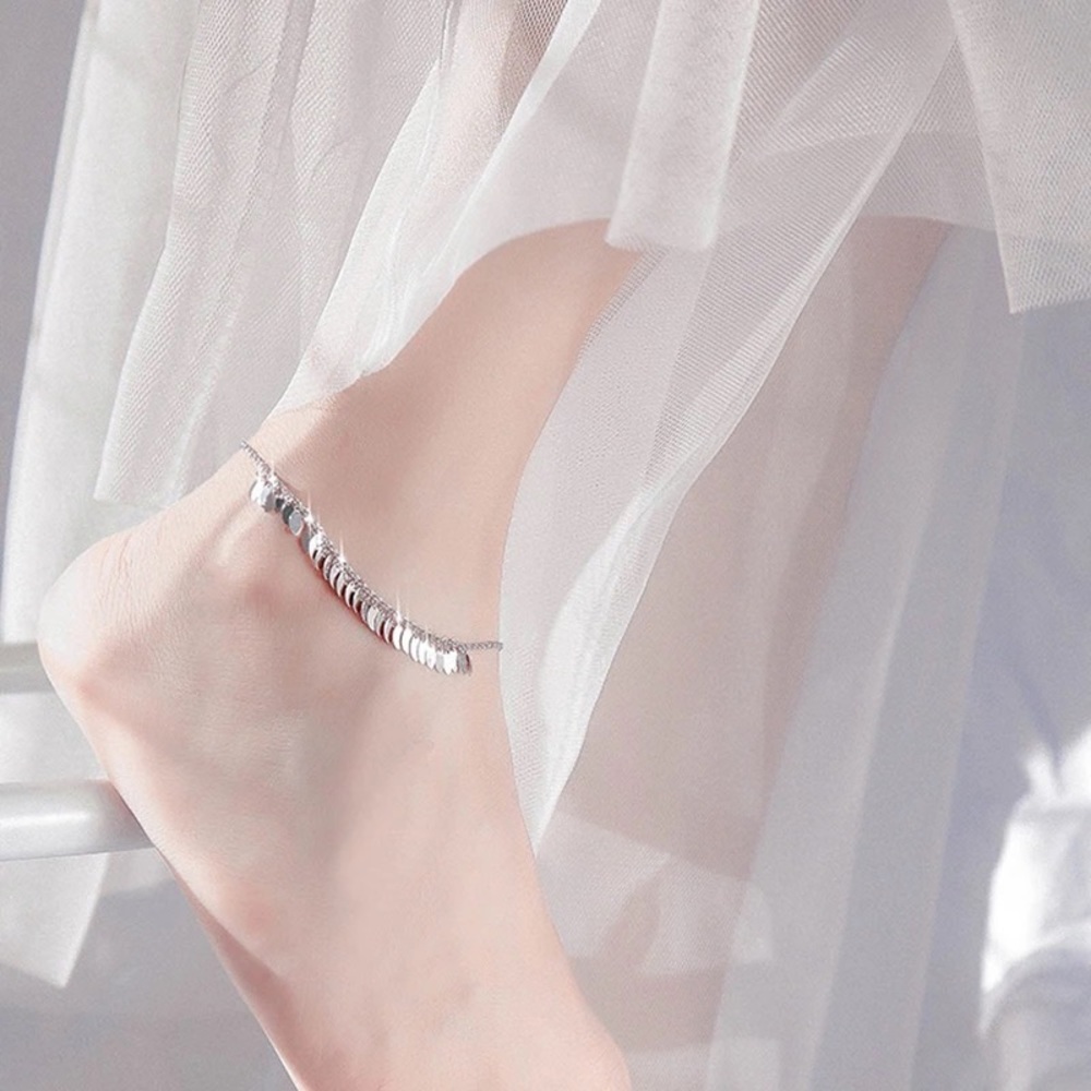 New Sterling Silver 925 oval tassel ankle bracelet